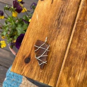 upcycled seaglass silver wrapped pendant
